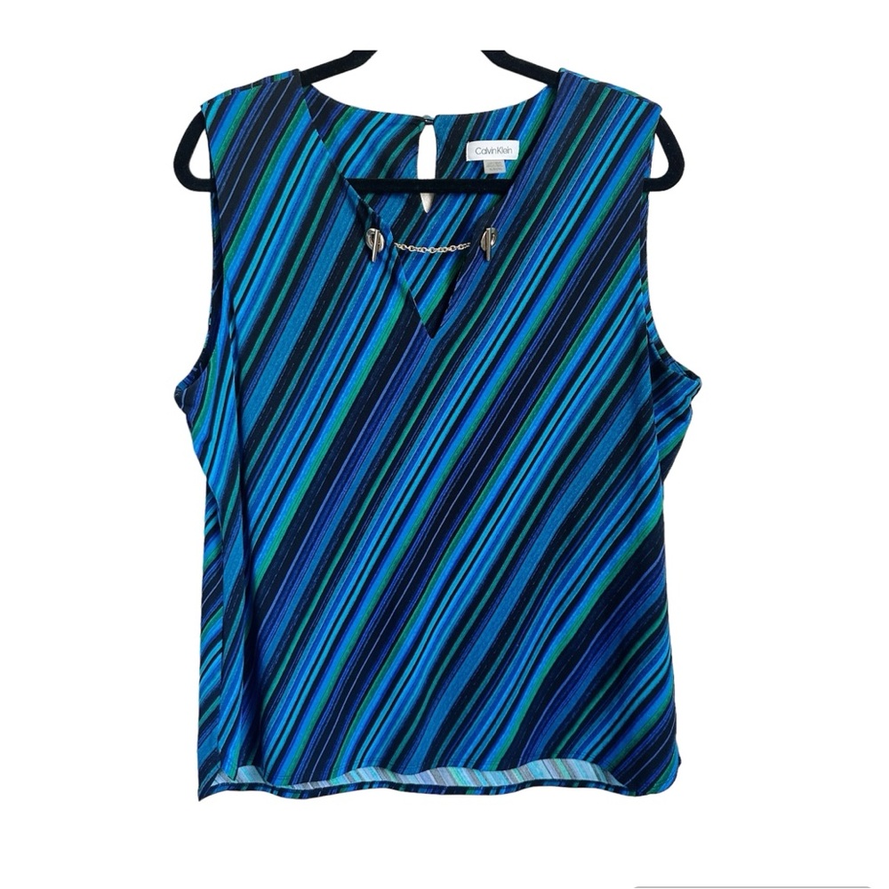 Calvin Klein Striped Tank Hook Chain Detail‎ Sz XL